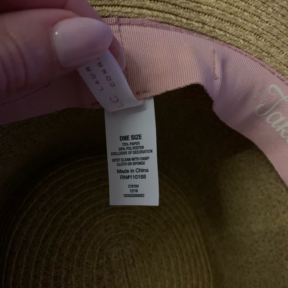 LC Lauren Conrad Wide Brim Straw Sun Hat with Dusty Pink Ribbon - Picture 4 of 5